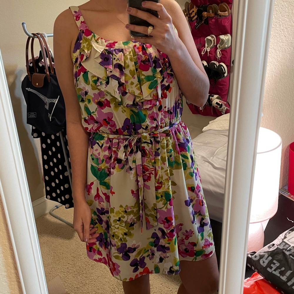Express Ruffled Neck Floral Dress